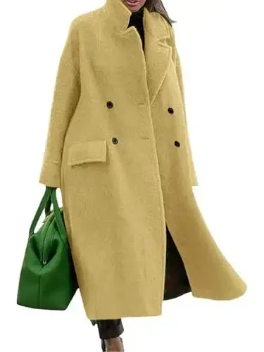 utcoco Women's Long Wool Coats Double Breasted Pea Coat Notched Lapel Trench Coat Overcoat - 1