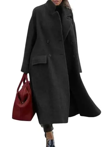 utcoco Women's Long Wool Coats Double Breasted Pea Coat Notched Lapel Trench Coat Overcoat 