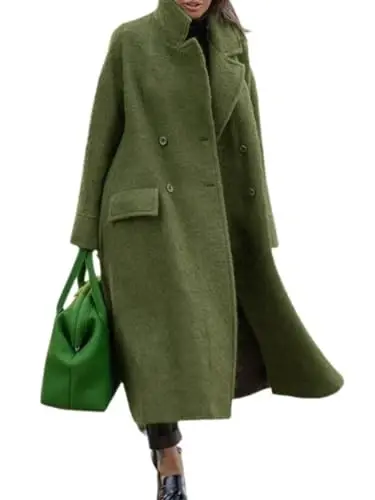 utcoco Women's Long Wool Coats Double Breasted Pea Coat Notched Lapel Trench Coat Overcoat - UTCOCO