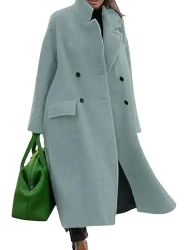 utcoco Women's Long Wool Coats Double Breasted Pea Coat Notched Lapel Trench Coat Overcoat 