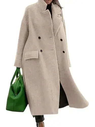 utcoco Women's Long Wool Coats Double Breasted Pea Coat Notched Lapel Trench Coat Overcoat 