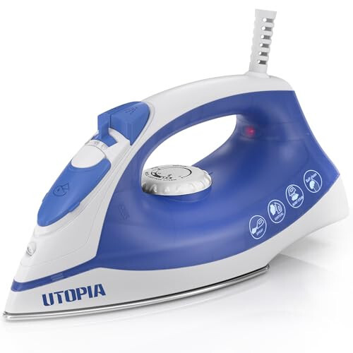 Utopia Home Steam Iron for Clothes - Non-Stick Soleplate - 1200W Clothes Iron - Textile Iron 2.3 meter Long Cord Adjustable Thermostat Control, Overheat Safety Protection & Variable Steam Control Blue - 1