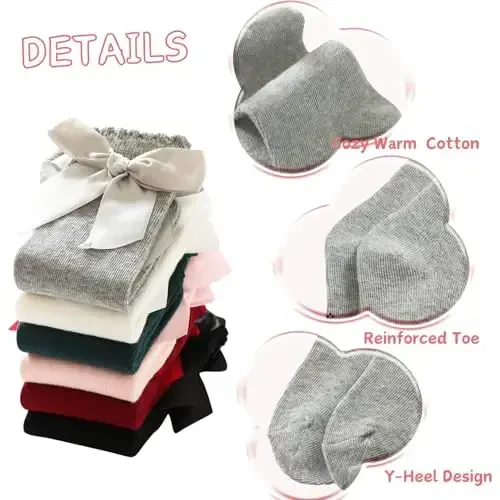 UTTPLL Baby Girls Bow Knee High Socks Toddler Leggings Ruffle Uniform Paypoqlar Uzun Paxta Naychali Paypoqlar Go'daklar Uchun Paypoqlar - 3