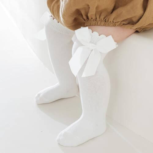 UTTPLL Baby Girls Bow Knee High Socks Toddler Leggings Ruffle Uniform Stockings Long Cotton Tube Socks Infant Dress Socks - 32