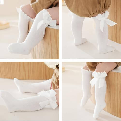 UTTPLL Baby Girls Bow Knee High Socks Toddler Leggings Ruffle Uniform Stockings Long Cotton Tube Socks Infant Dress Socks - 33