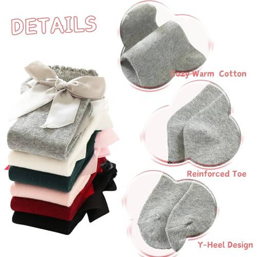 UTTPLL Baby Girls Bow Knee High Socks Toddler Leggings Ruffle Uniform Stockings Long Cotton Tube Socks Infant Dress Socks - 34