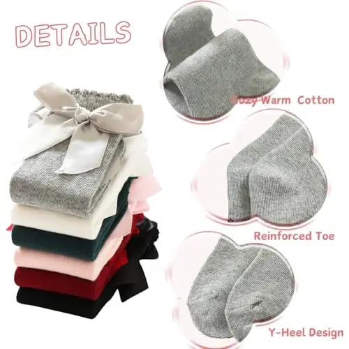 UTTPLL Baby Girls Bow Knee High Socks Toddler Leggings Ruffle Uniform Stockings Long Cotton Tube Socks Infant Dress Socks - 3