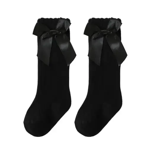 UTTPLL Baby Girls Bow Knee High Socks Toddler Leggings Ruffle Uniform Stockings Long Cotton Tube Socks Infant Dress Socks - MODAZONE