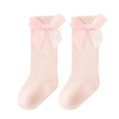 UTTPLL Baby Girls Bow Knee High Socks Toddler Leggings Ruffle Uniform Stockings Long Cotton Tube Socks Infant Dress Socks - 1
