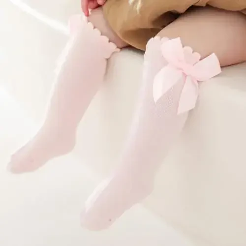 UTTPLL Baby Girls Bow Knee High Socks Toddler Leggings Ruffle Uniform Stockings Long Cotton Tube Socks Infant Dress Socks - MODAZONE (1)