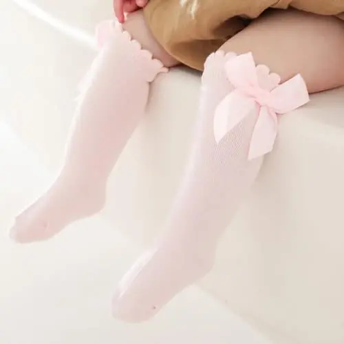 UTTPLL Baby Girls Bow Knee High Socks Toddler Leggings Ruffle Uniform Stockings Long Cotton Tube Socks Infant Dress Socks - MODAZONE (1)