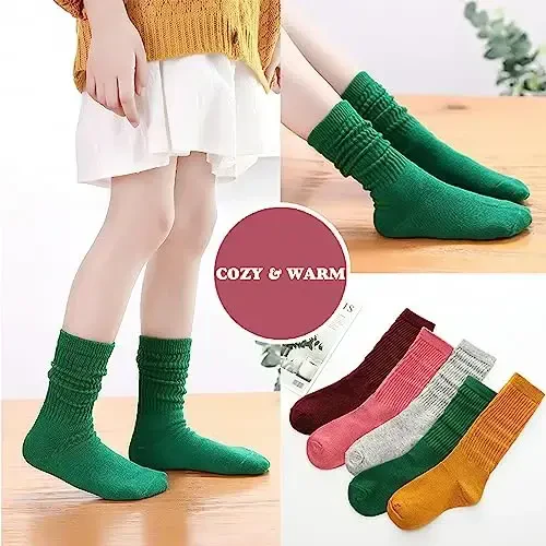UTTPLL Girls Slouch Socks Toddler Cotton Athletic Stockings Uniform Knee High Tube Socks Little Kids Long Boot Crew Socks - 4