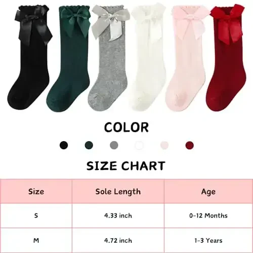 UTTPLL Baby Girls Bow Knee High Socks Toddler Leggings Ruffle Uniform Stockings Long Cotton Tube Socks Infant Dress Socks - 5