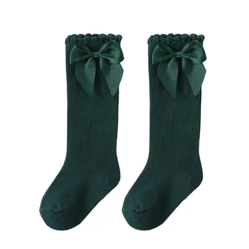 UTTPLL Baby Girls Bow Knee High Socks Toddler Leggings Ruffle Uniform Stockings Long Cotton Tube Socks Infant Dress Socks - 1