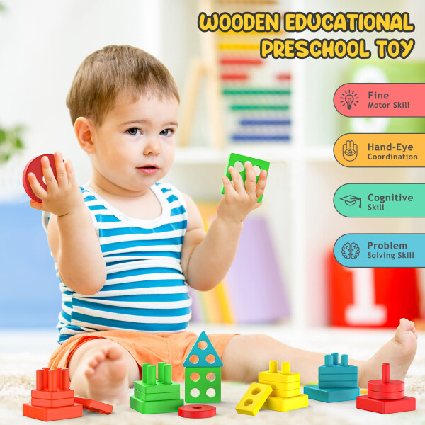 UUGEE, 1-3 yaş arası erkek ve kız çocukları için istifleme oyuncakları. Bebek Montessori ahşap sıralama eğitici hediyeler. 6-24 ay. - 7