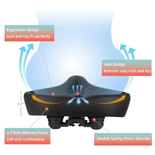 Увеличенное сиденье для велосипеда Peloton & Bike+, комфортная подушка для сиденья, совместимая с Peloton, дорожными или тренировочными велосипедами, широкая замена седла для мужчин и женщин, аксессуары для Peloton - COOLWUFAN (1)