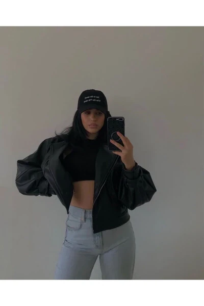 Увеличенный Bomber кожаный пиджак Modazone Model - İLAYDABUTIK (1)