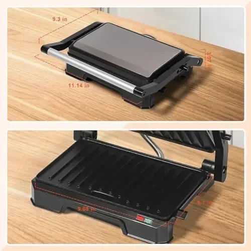 UVFAST Small Panini Press Grill Sandwich Maker, Electric 3 in 1 Panini Sandwich Maker Grill, Open 180 Degrees for grill indoor, Perfect for Grilling Steaks, Burger, Sandwich, Non-stick Pan, Black - 4