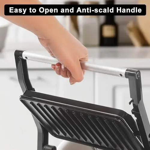 UVFAST Small Panini Press Grill Sandwich Maker, Electric 3 in 1 Panini Sandwich Maker Grill, Open 180 Degrees for grill indoor, Perfect for Grilling Steaks, Burger, Sandwich, Non-stick Pan, Black - 6