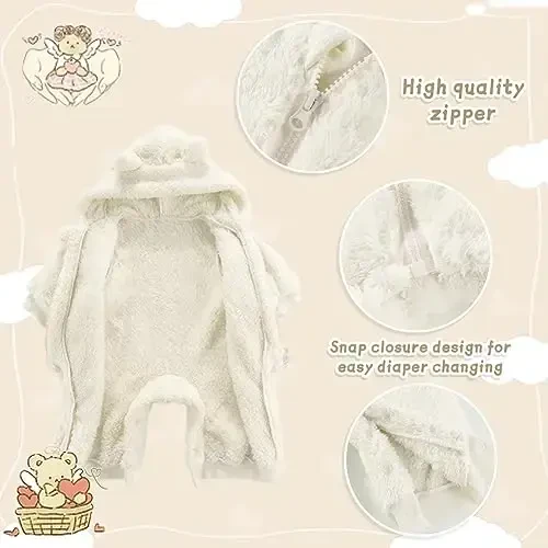 UVIPC Baby Newborn Bear Fleece Snowsuit Winter Coat Warm Hooded Jumpsuit for Baby boy girl - 3