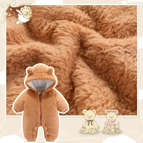 UVIPC Baby Newborn Bear Outfit Fleece Qor Kiyimi Qishki Kiyimlar Kapüşonlu Kombinezon Romper O'g'il bola qiz uchun - 4