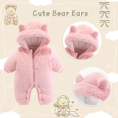 UVIPC Baby Newborn Bear Outfit Fleece Snowsuit Winter Clothes Hooded Jumpsuit Romper for Baby boy girl - 2