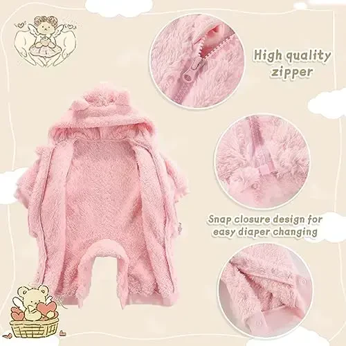 UVIPC Baby Newborn Bear Outfit Fleece Snowsuit Winter Clothes Hooded Jumpsuit Romper for Baby boy girl - 3