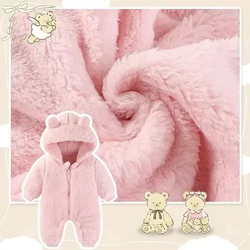 UVIPC Baby Newborn Bear Outfit Fleece Snowsuit Winter Clothes Hooded Jumpsuit Romper for Baby boy girl - 4