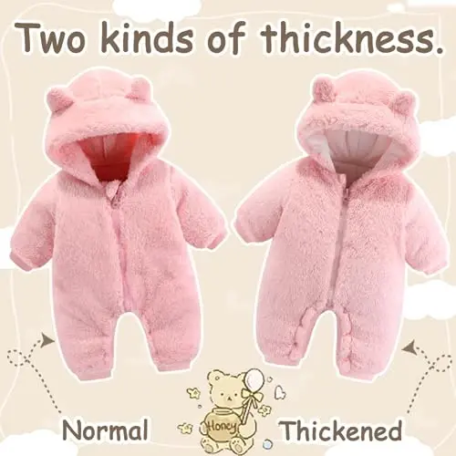 UVIPC Baby Newborn Bear Outfit Fleece Snowsuit Winter Clothes Hooded Jumpsuit Romper for Baby boy girl - 5