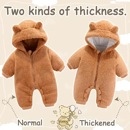 UVIPC Baby Newborn Bear Outfit Fleece Snowsuit Winter Clothes Hooded Jumpsuit Romper for Baby boy girl - 5