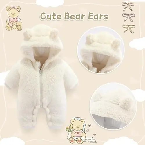 UVIPC Baby Newborn Bear Outfit Fleece Snowsuit Winter Clothes Hooded Jumpsuit Romper for Baby boy girl - UVIPC (1)