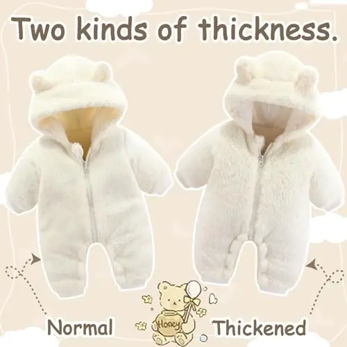 UVIPC Baby Newborn Bear Outfit Fleece Snowsuit Winter Clothes Hooded Jumpsuit Romper for Baby boy girl - 5