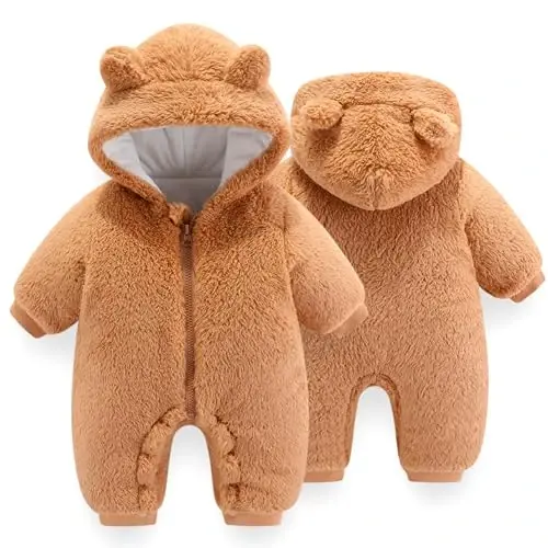 UVIPC Baby Newborn Bear Outfit Fleece Snowsuit Winter Clothes Hooded Jumpsuit Romper for Baby boy girl 