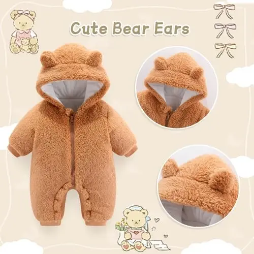 UVIPC Baby Newborn Bear Outfit Fleece Snowsuit Winter Clothes Hooded Jumpsuit Romper for Baby boy girl - UVIPC (1)
