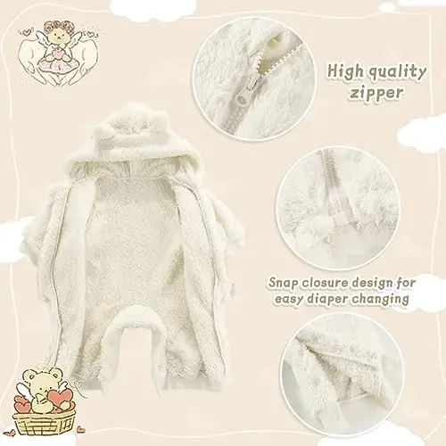UVIPC Baby Newborn Bear Outfit Fleece Snowsuit Winter Clothes Hooded Jumpsuit Romper for Baby boy girl - 3