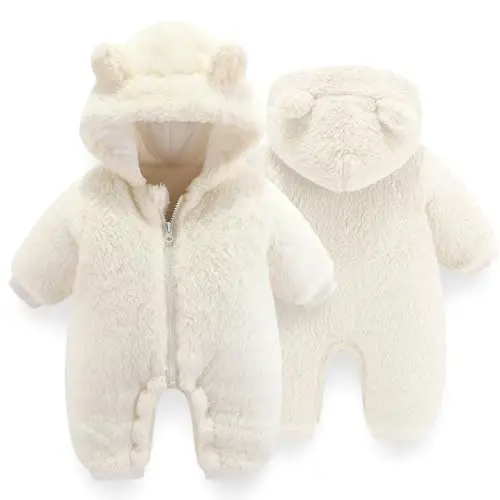 UVIPC Baby Newborn Bear Outfit Fleece Snowsuit Winter Clothes Hooded Jumpsuit Romper for Baby boy girl - 1