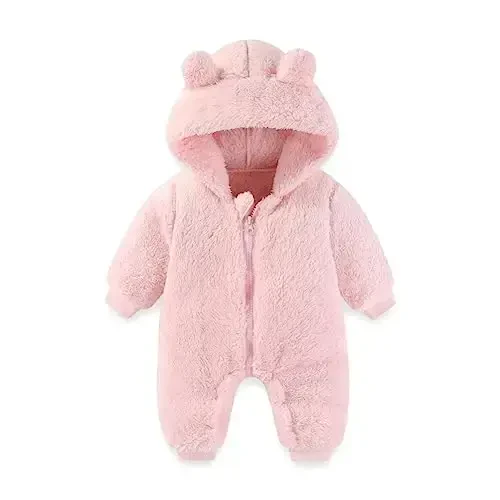 UVIPC Baby Newborn Bear Outfit Fleece Snowsuit Winter Clothes Hooded Jumpsuit Romper for Baby boy girl - 1