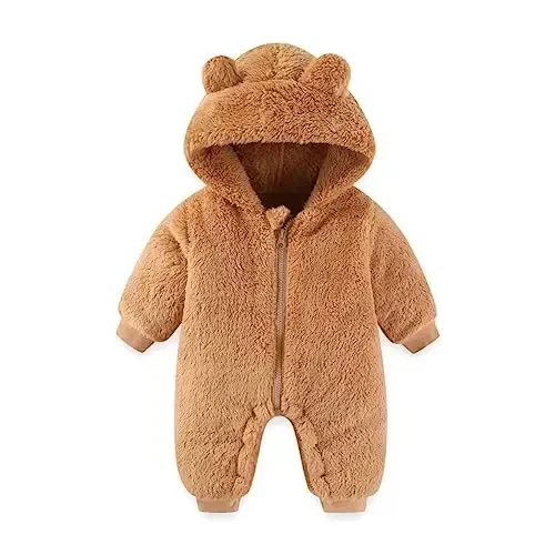 UVIPC Baby Newborn Bear Outfit Fleece Snowsuit Winter Clothes Hooded Jumpsuit Romper for Baby boy girl 