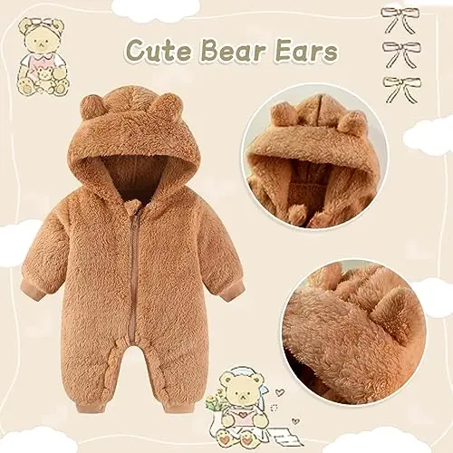 UVIPC Baby Newborn Bear Outfit Fleece Snowsuit Winter Clothes Hooded Jumpsuit Romper for Baby boy girl - 2
