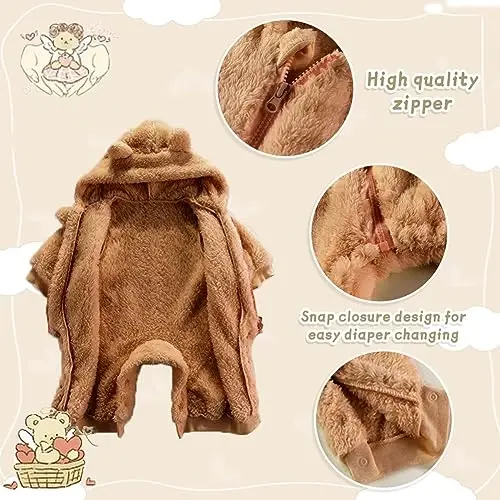 UVIPC Baby Newborn Bear Outfit Fleece Snowsuit Winter Clothes Hooded Jumpsuit Romper for Baby boy girl - 3