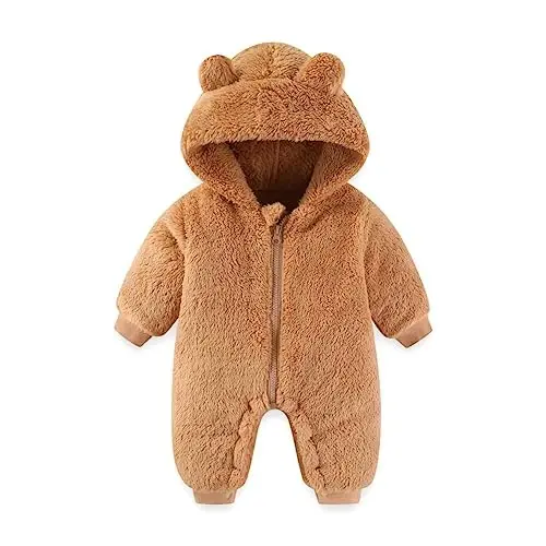 UVIPC Baby Newborn Bear Outfit Fleece Snowsuit Winter Clothes Hooded Jumpsuit Romper for Baby boy girl - 1