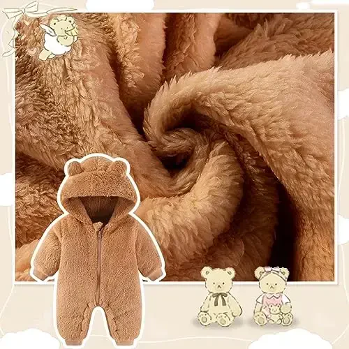 UVIPC Baby Newborn Bear Outfit Fleece Snowsuit Winter Clothes Hooded Jumpsuit Romper for Baby boy girl - 4