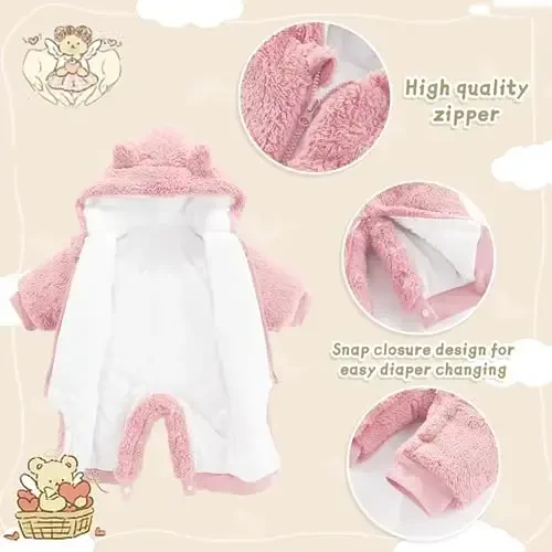 UVIPC Baby Newborn Bear Outfit Fleece Snowsuit Winter Clothes Hooded Jumpsuit Romper for Baby boy girl - 3