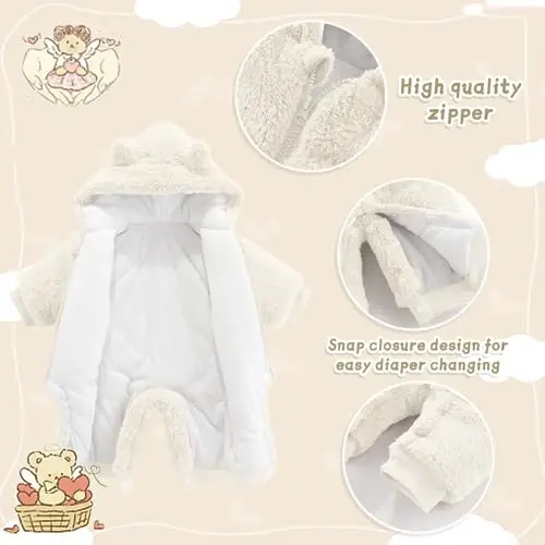 UVIPC Baby Newborn Bear Outfit Fleece Snowsuit Winter Clothes Hooded Jumpsuit Romper for Baby boy girl - 3