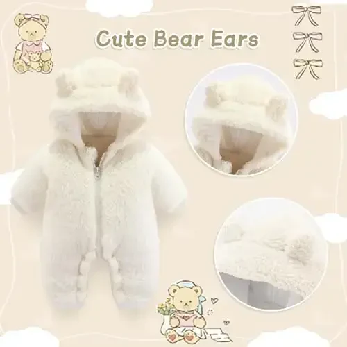 UVIPC Baby Newborn Bear Outfit Fleece Snowsuit Winter Clothes Hooded Jumpsuit Romper for Baby boy girl - 2
