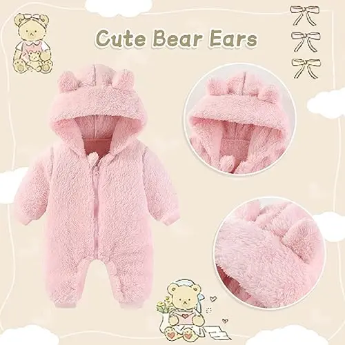 UVIPC Baby Newborn Bear Outfit Fleece Snowsuit Winter Clothes Hooded Jumpsuit Romper for Baby boy girl - UVIPC (1)