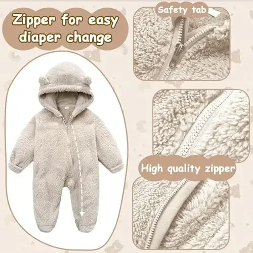 UVIPC Newborn Baby Bear Fleece Outfit Footie Jumpsuit Qishki Romper Qor kostyumi Ayiq kostyumi Issiq kapüşonli kiyimlar - 2