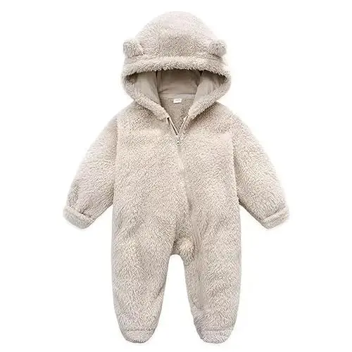 UVIPC Newborn Baby Bear Fleece Outfit Footie Jumpsuit Qishki Romper Qor kostyumi Ayiq kostyumi Issiq kapüşonli kiyimlar 