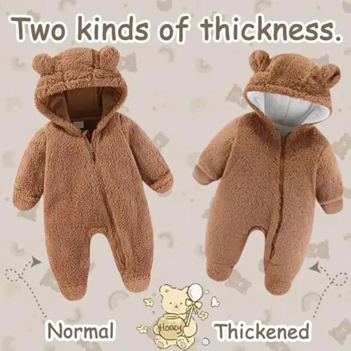 UVIPC Newborn Baby Bear Fleece Outfit Footie Jumpsuit Qishki Romper Qor kostyumi Ayiq kostyumi Issiq kaputli kiyimlar - 5