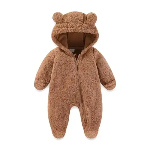 UVIPC Newborn Baby Bear Fleece Outfit Footie Jumpsuit Winter Romper Snowsuit outfit Bear Suit Warm Hooded Outfits - 1